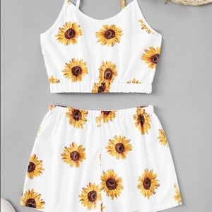 Sunflower Print Cami Top With Shorts